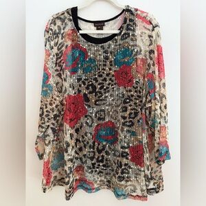 Multiples Leopard and Floral Print Blouse Women’s Plus Size 2X